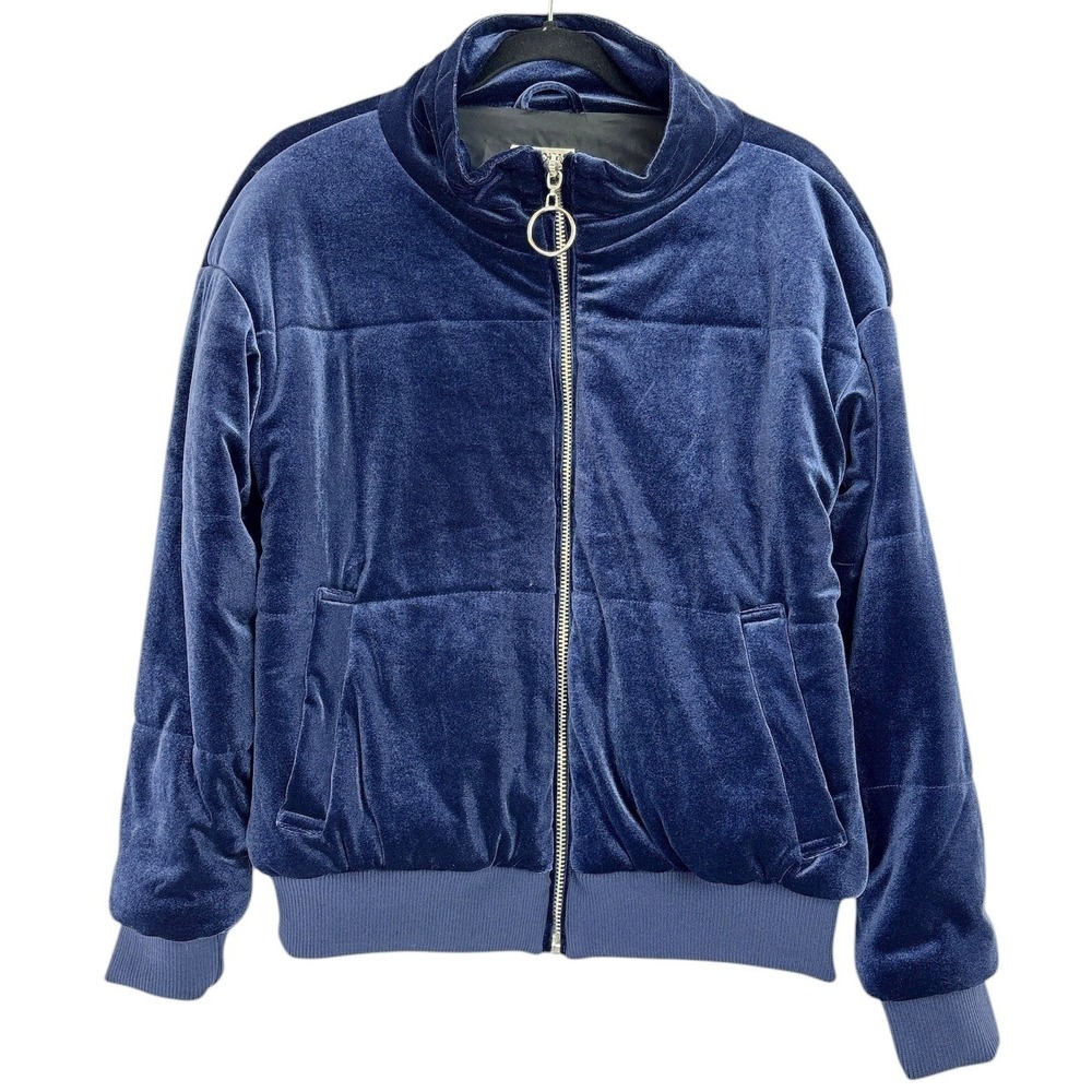 Mossimo Supply Co Velvet Puffer Jacket Women's‎ Size Small Blue Zip Up Bomber
